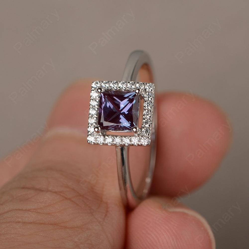 Princess Cut Alexandrite Halo Ring - Palmary