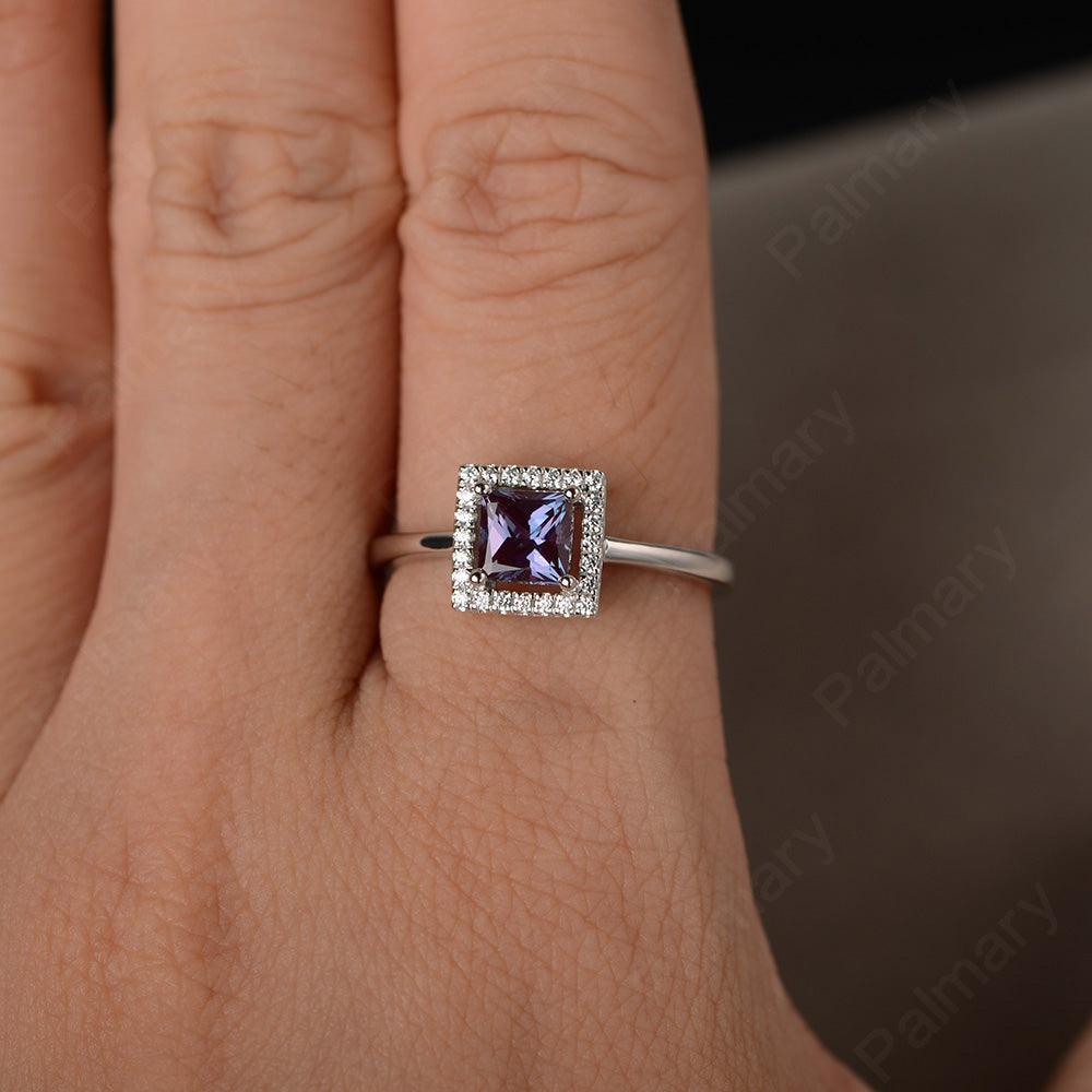 Princess Cut Alexandrite Halo Ring - Palmary