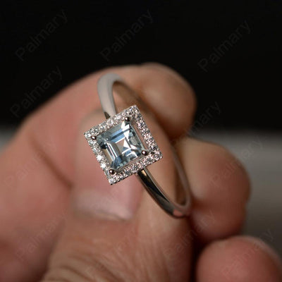 Square Cut Aquamarine Halo Ring - Palmary