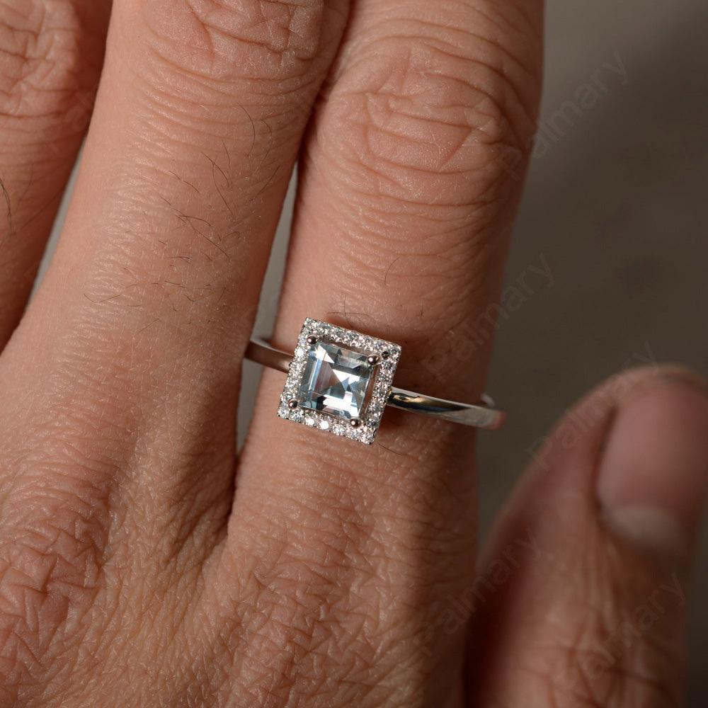 Square Cut Aquamarine Halo Ring - Palmary