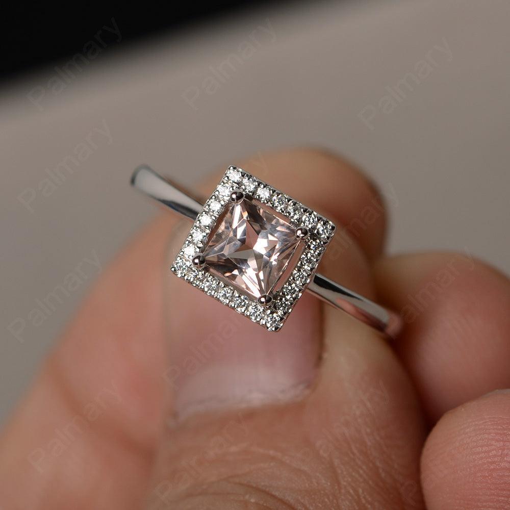 Princess Cut Morganite Halo Ring - Palmary