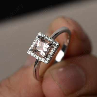 Princess Cut Morganite Halo Ring - Palmary