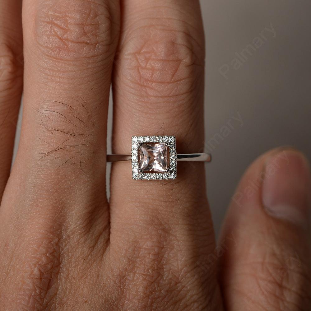 Princess Cut Morganite Halo Ring - Palmary