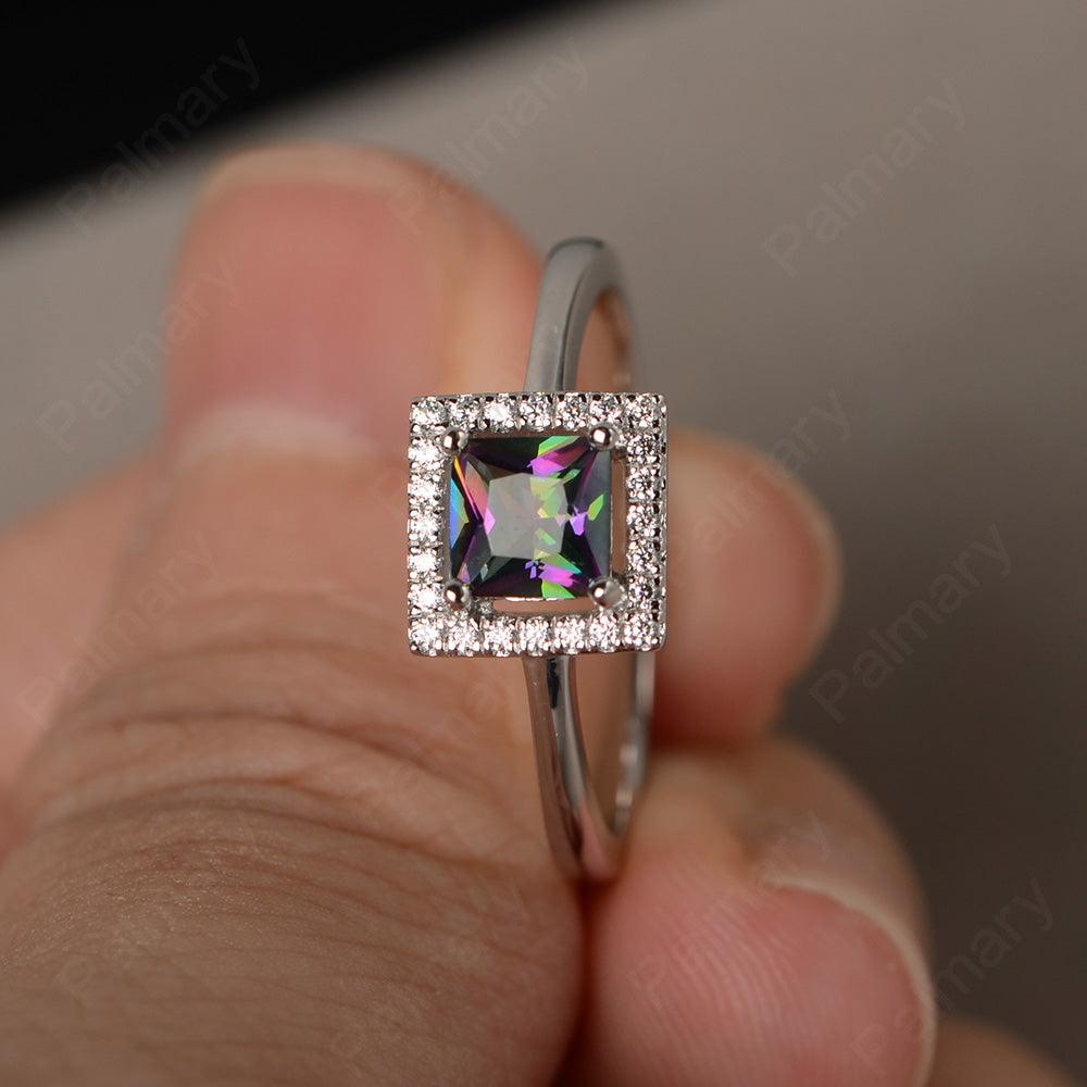 Princess Cut Mystic Topaz Halo Ring - Palmary