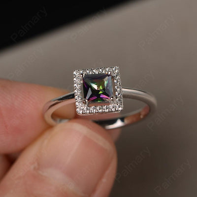 Princess Cut Mystic Topaz Halo Ring - Palmary