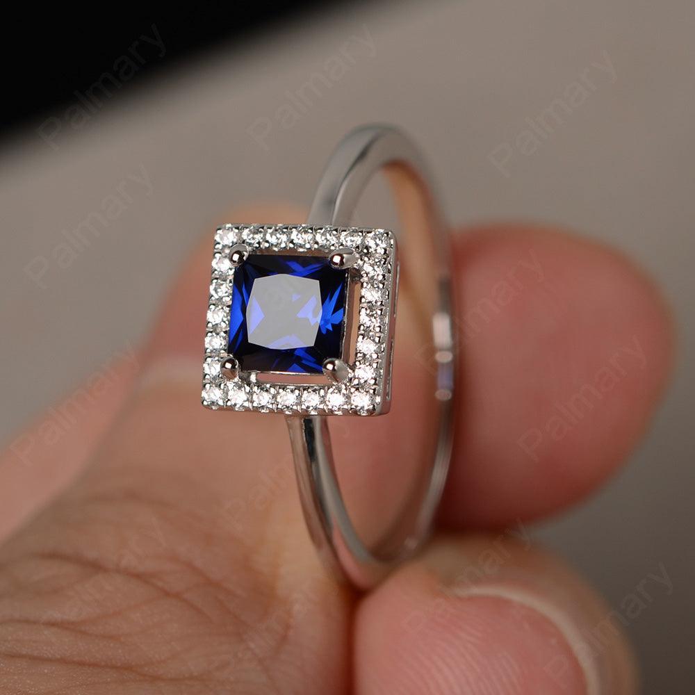 Princess Cut Sapphire Halo Ring - Palmary