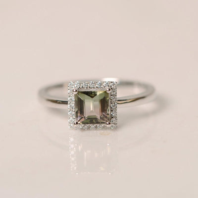 Square Cut Tourmaline Halo Ring - Palmary