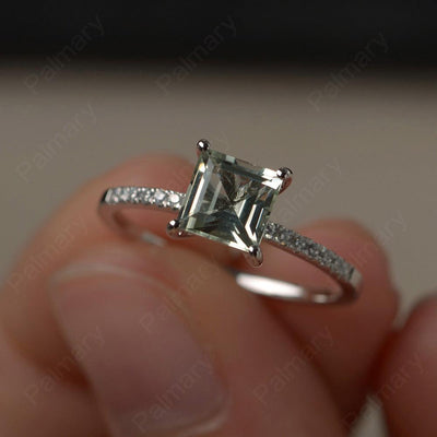 Square Cut Green Amethyst Ring - Palmary