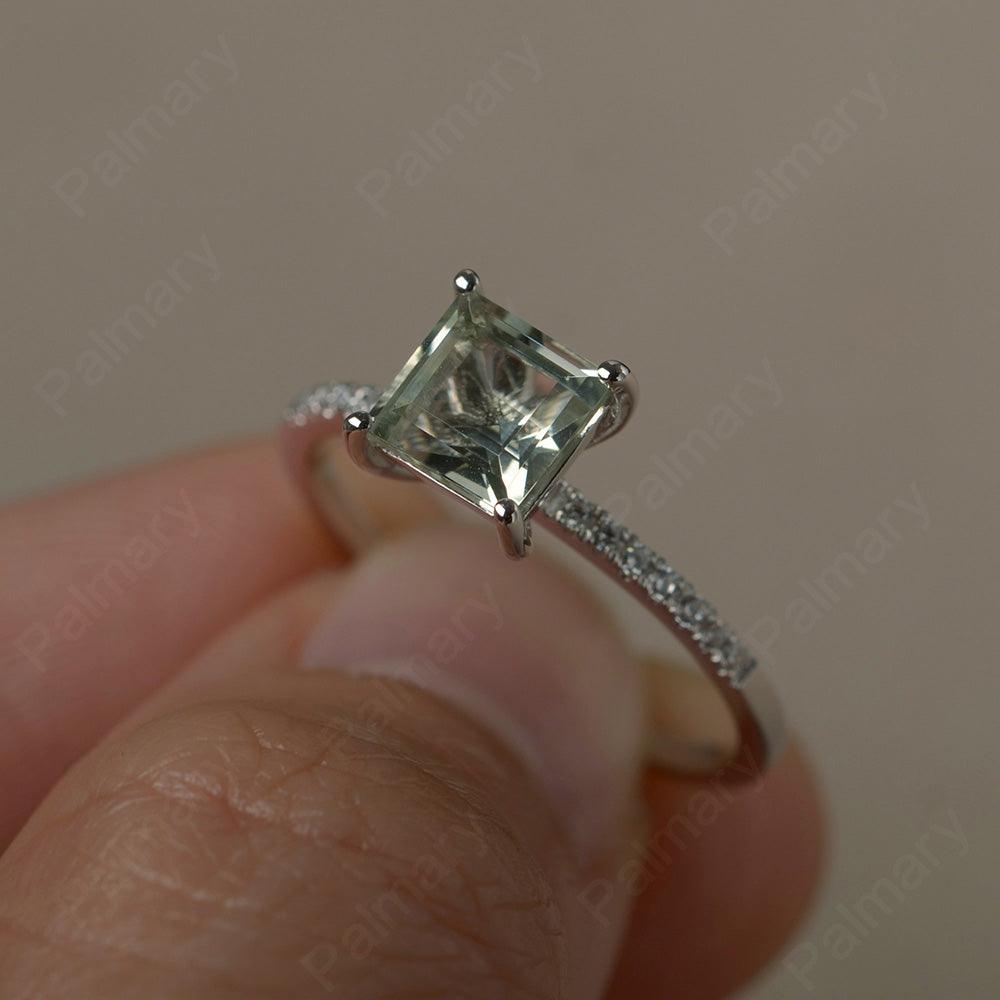 Square Cut Green Amethyst Ring - Palmary