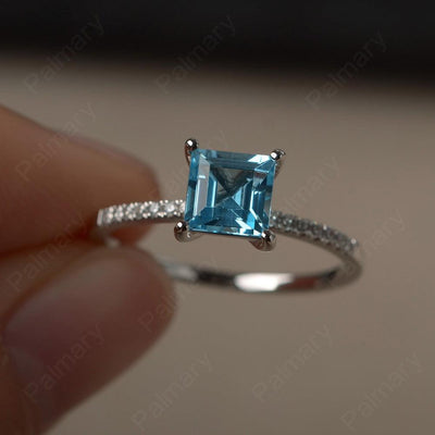 Square Cut Swiss Blue Topaz Ring - Palmary