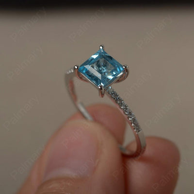 Square Cut Swiss Blue Topaz Ring - Palmary