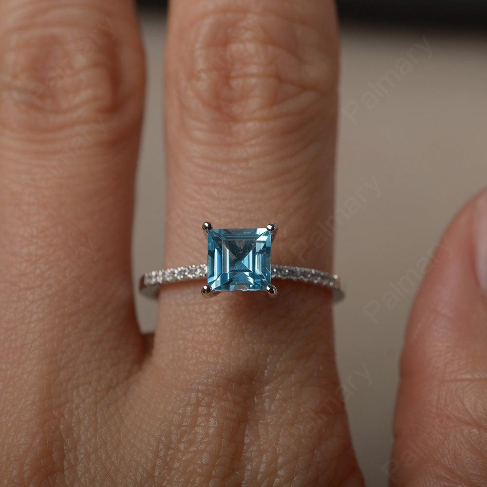 Square Cut Swiss Blue Topaz Ring - Palmary