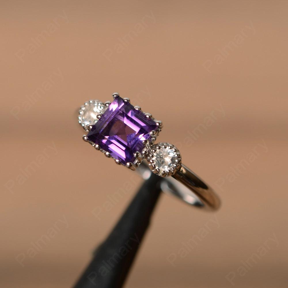 Three Stone Amethyst Engagement Rings - Palmary