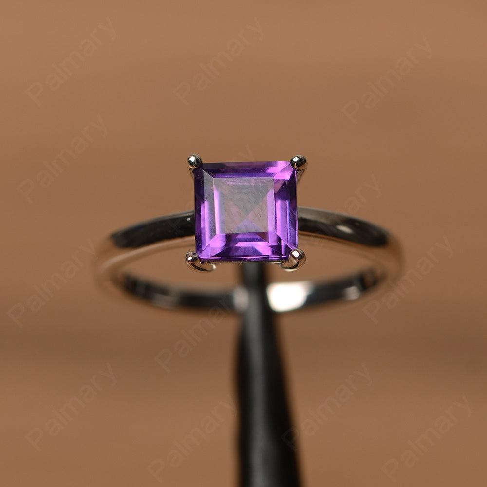 Square Cut Amethyst Solitaire Rings - Palmary