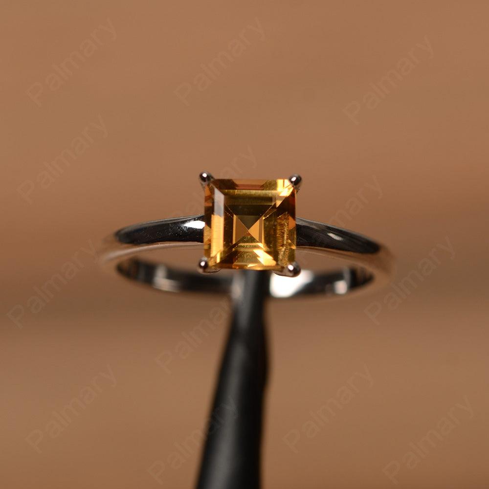 Square Cut Citrine Solitaire Rings - Palmary