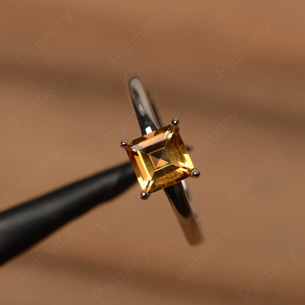 Square Cut Citrine Solitaire Rings - Palmary