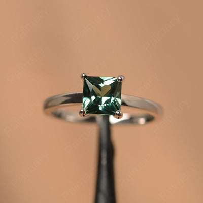 Princess Cut Green Sapphire Solitaire Rings - Palmary