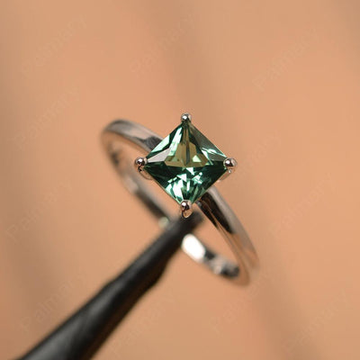 Princess Cut Green Sapphire Solitaire Rings - Palmary