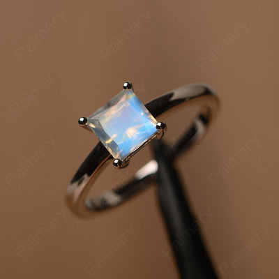 Princess Cut Moonstone Solitaire Rings - Palmary