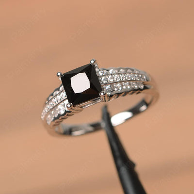 Princess Cut Black Spinel Engagement Rings - Palmary