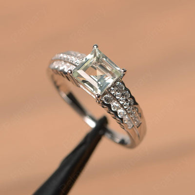 Square Cut Green Amethyst Engagement Rings - Palmary