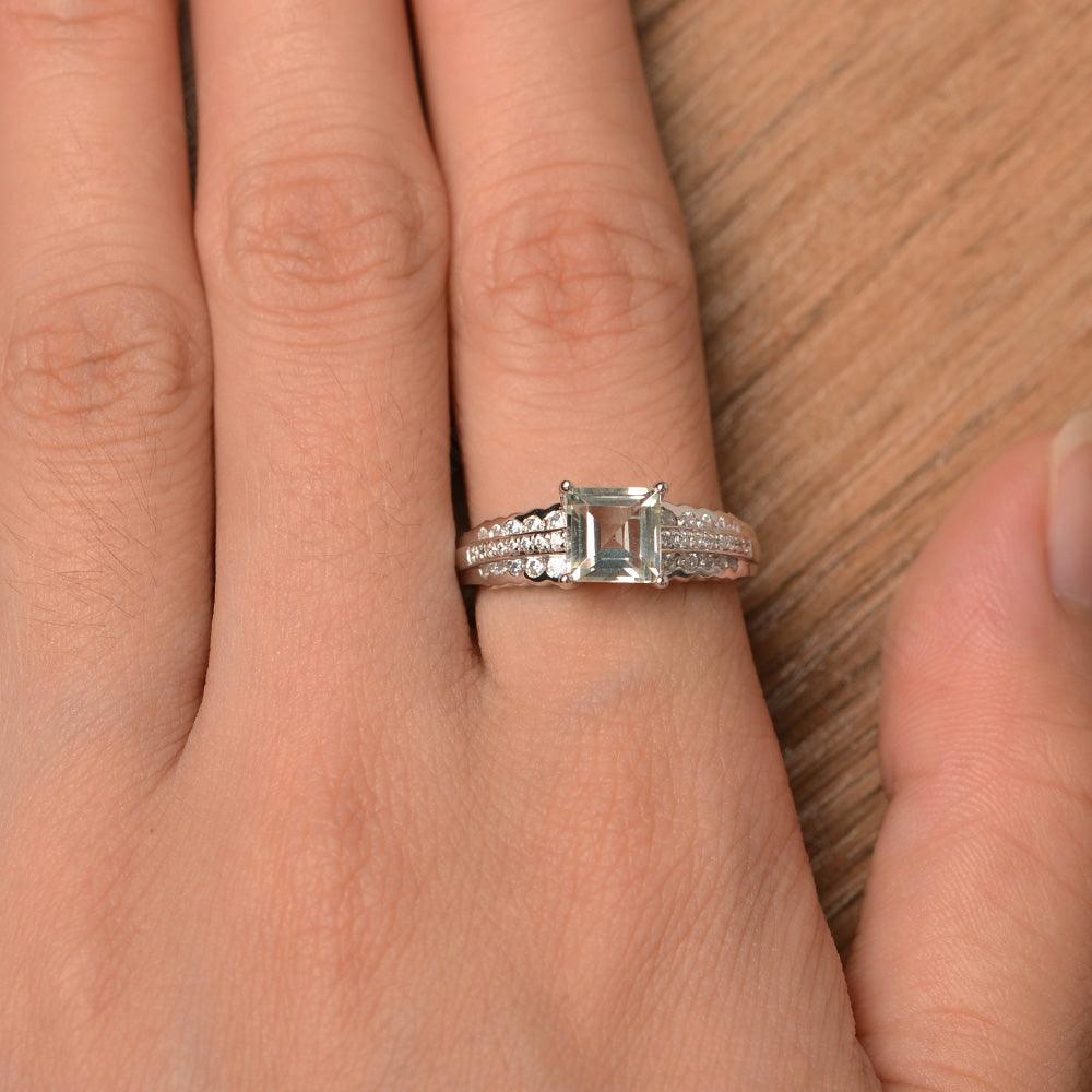 Square Cut Green Amethyst Engagement Rings - Palmary
