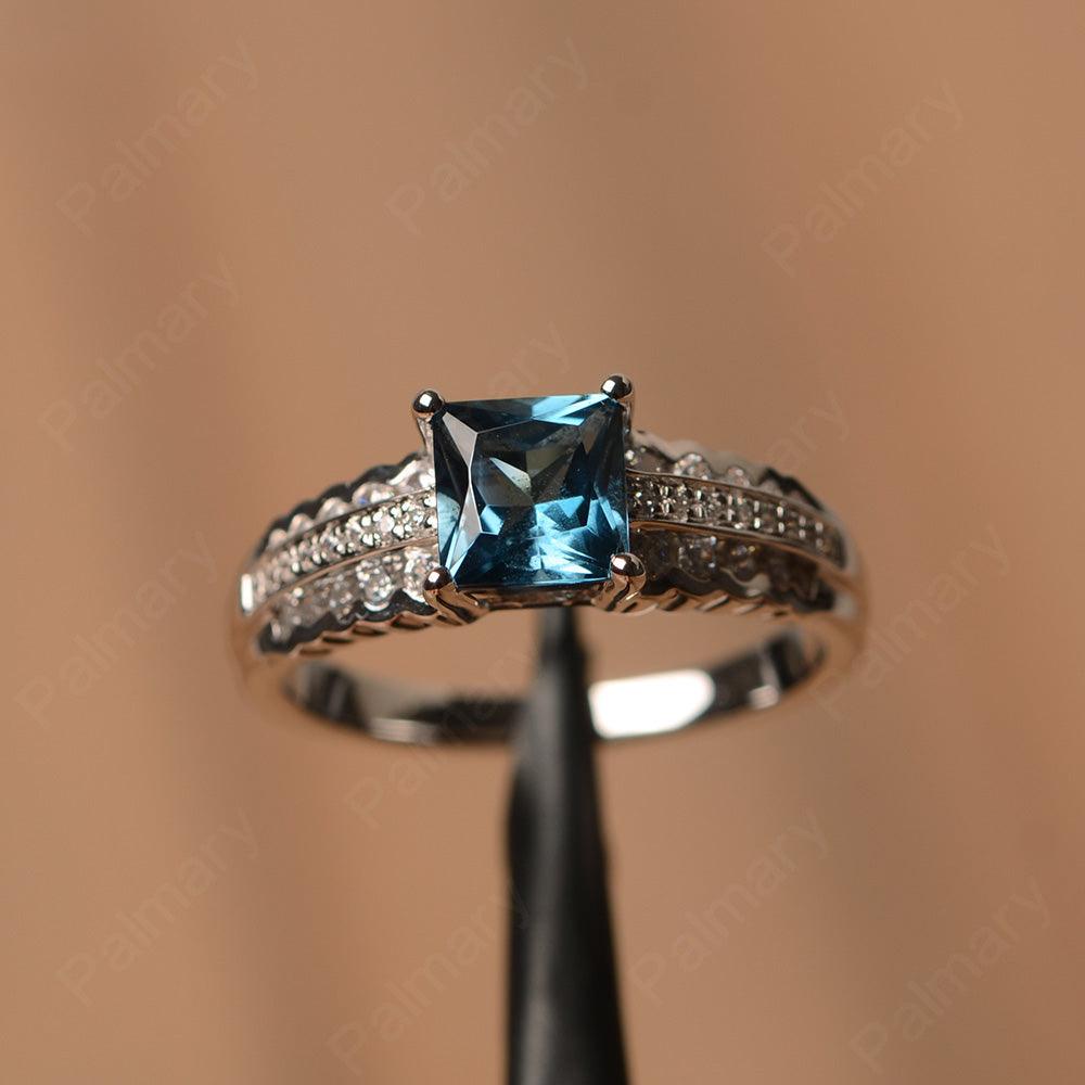Princess Cut London Blue Topaz Engagement Rings - Palmary
