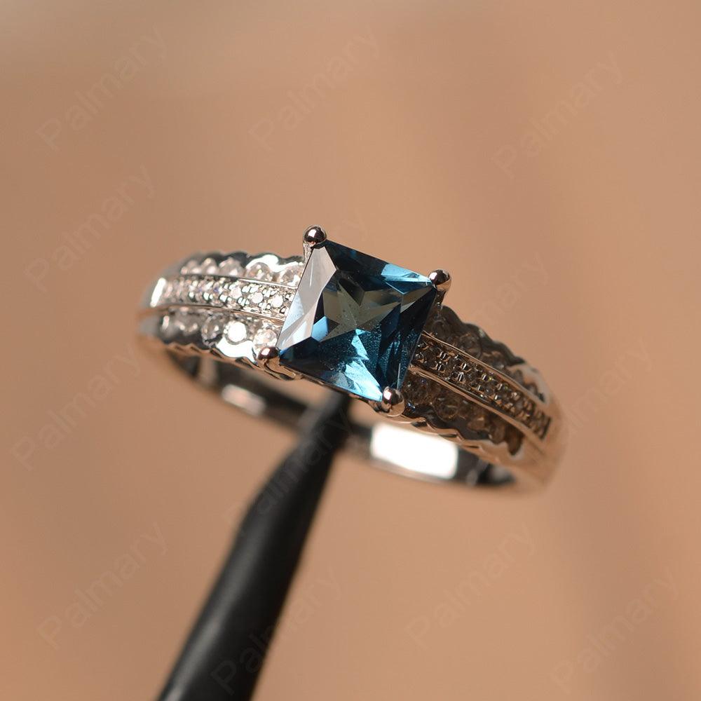 Princess Cut London Blue Topaz Engagement Rings - Palmary