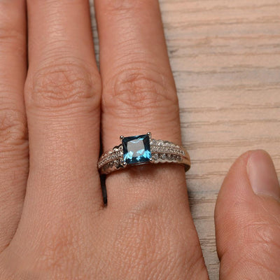 Princess Cut London Blue Topaz Engagement Rings - Palmary