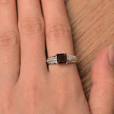 Square Cut Smoky Quartz  Engagement Rings - Palmary