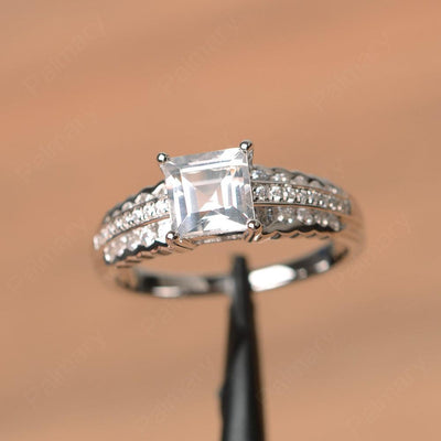 Square Cut White Topaz Engagement Rings - Palmary