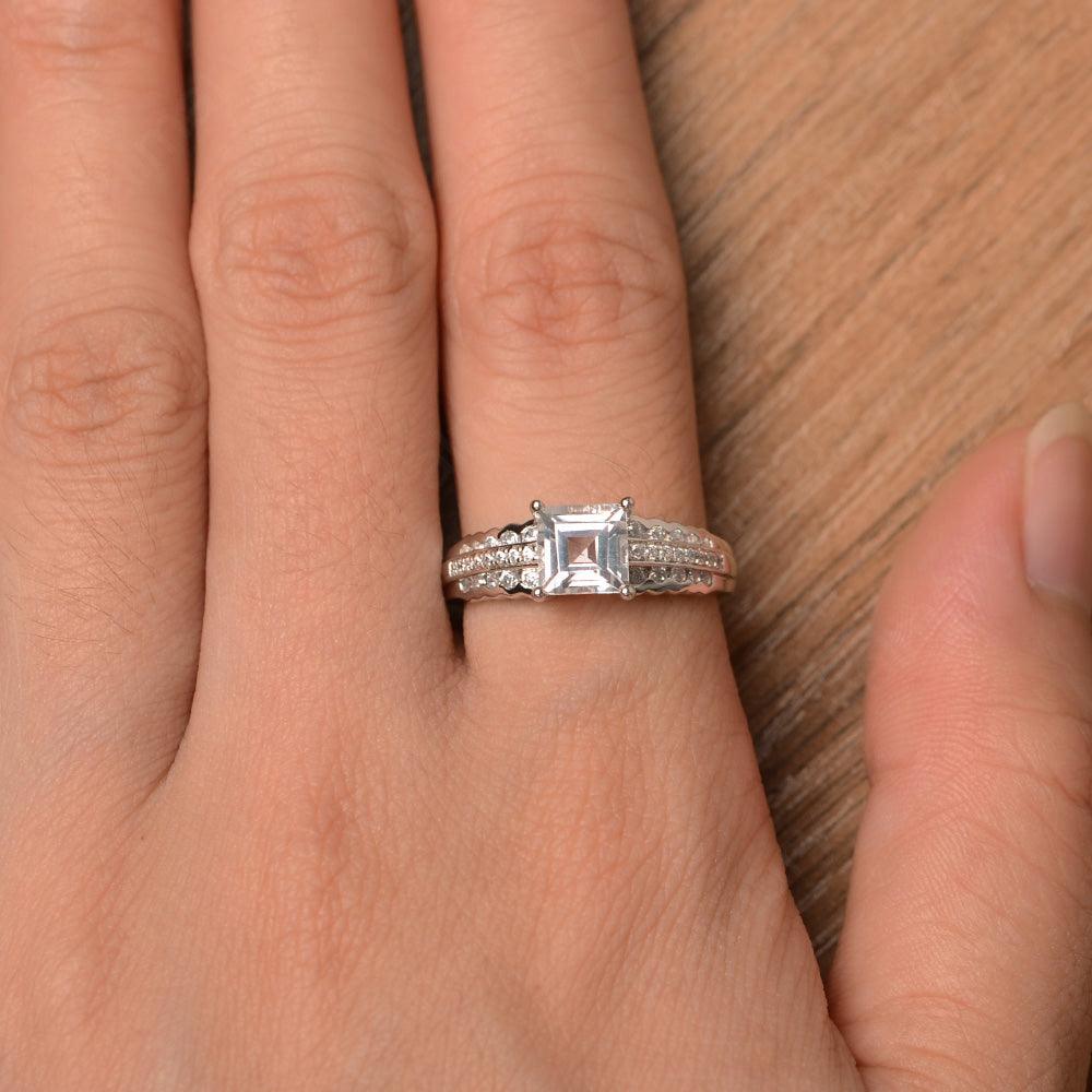 Square Cut White Topaz Engagement Rings - Palmary