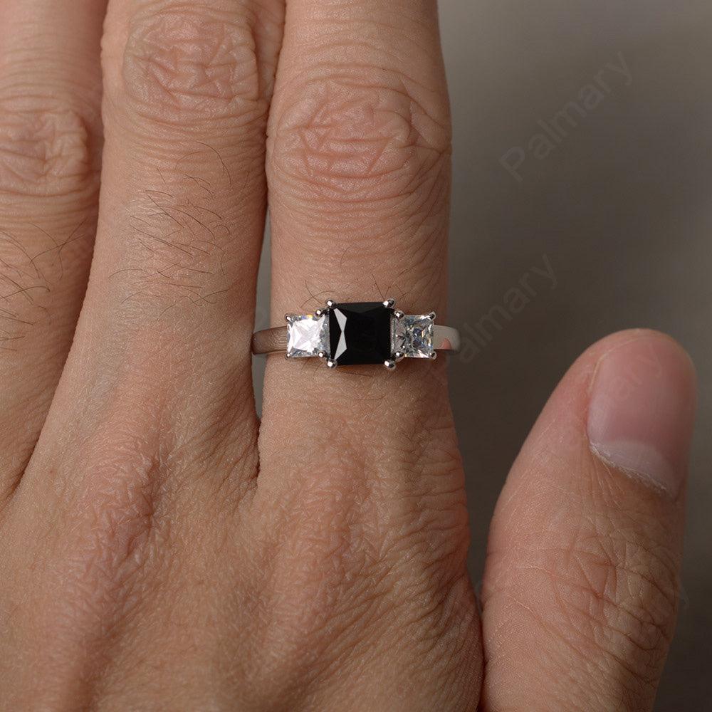Three Stone Black Spinel Promise Rings - Palmary