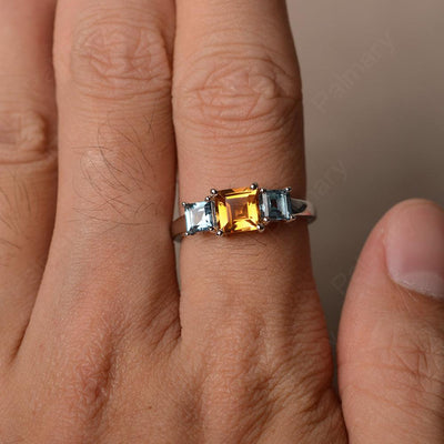 Three Stone Citrine And London Blue Topaz Promise Rings - Palmary