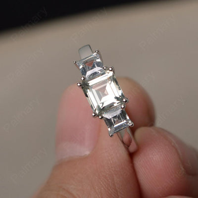 Three Stone Green Amethyst Promise Rings - Palmary