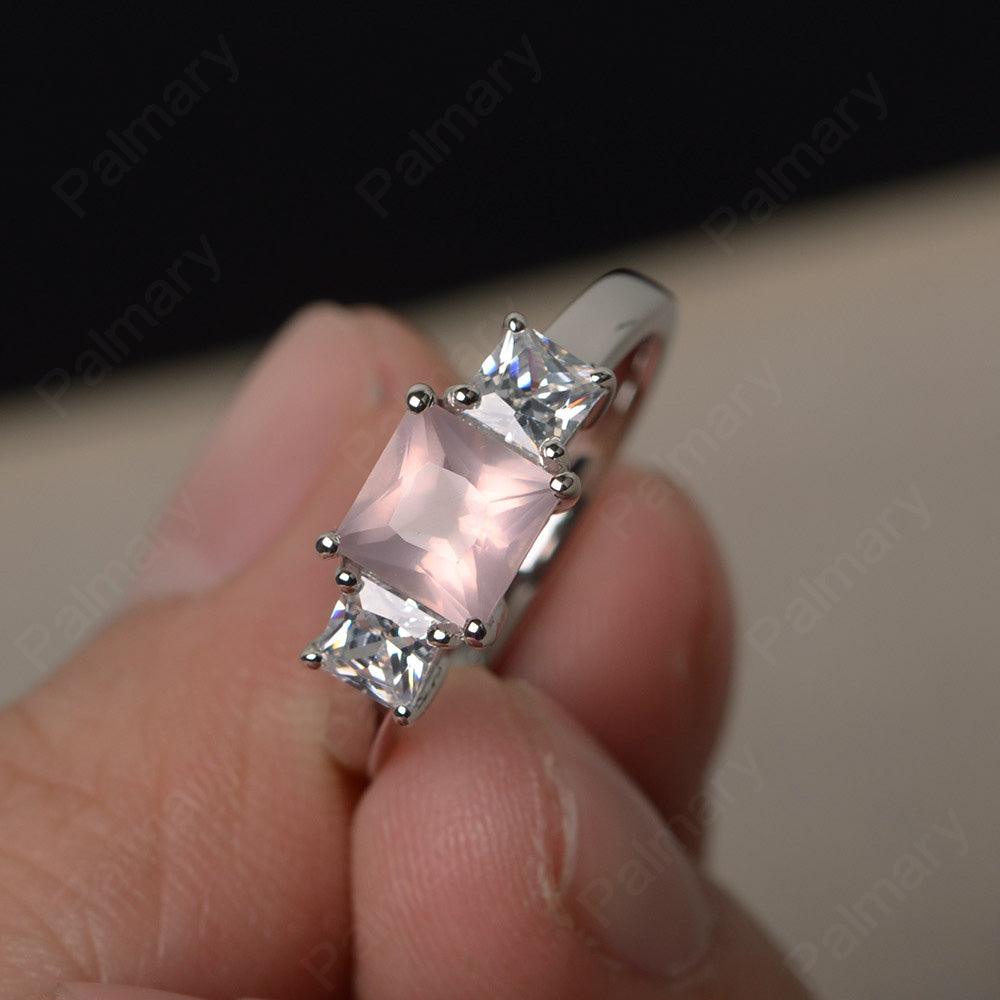 Three Stone Rose Quartz Promise Rings - Palmary