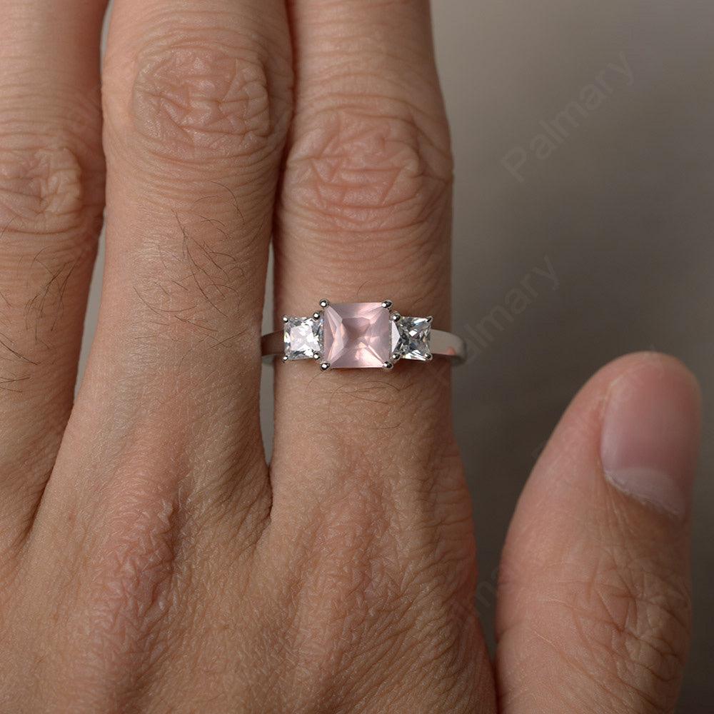 Three Stone Rose Quartz Promise Rings - Palmary