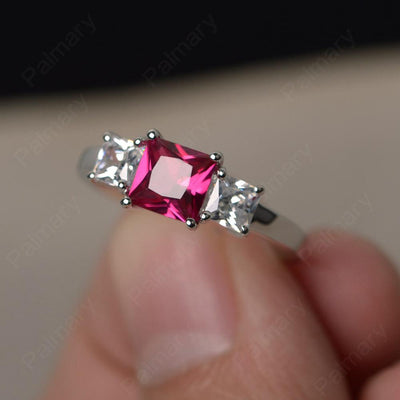 Three Stone Ruby Promise Rings - Palmary