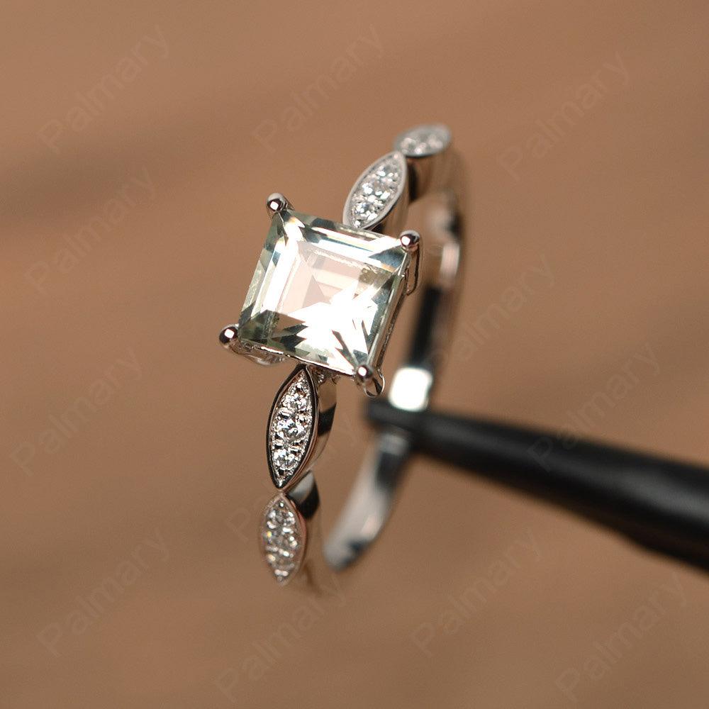 Square Cut Green Amethyst Rings - Palmary