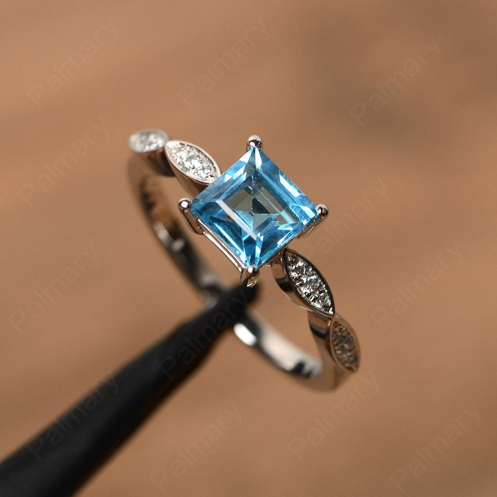 Square Cut Swiss Blue Topaz Rings - Palmary