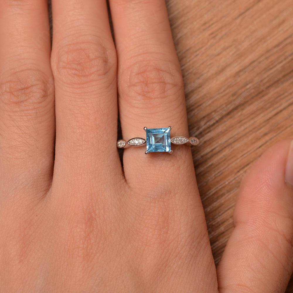 Square Cut Swiss Blue Topaz Rings - Palmary