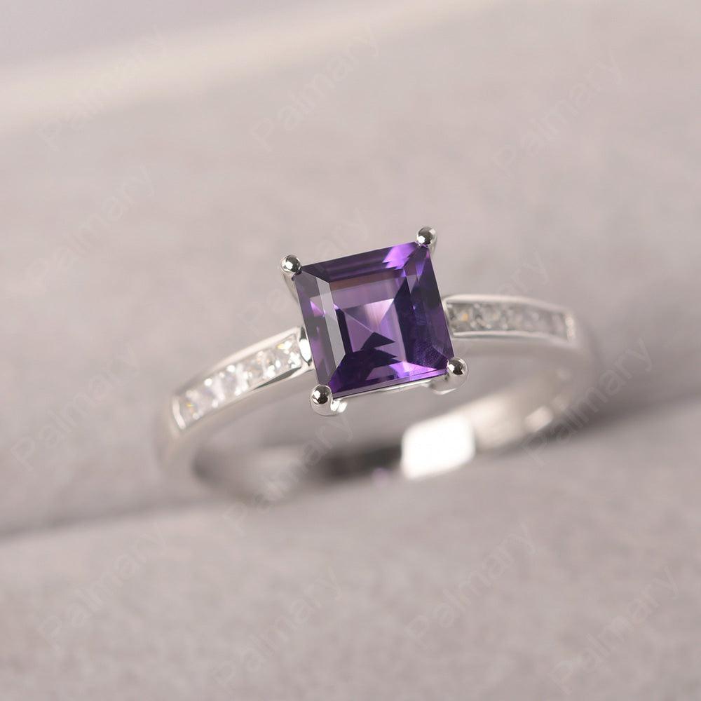 Square Cut Amethyst Wedding Ring - Palmary