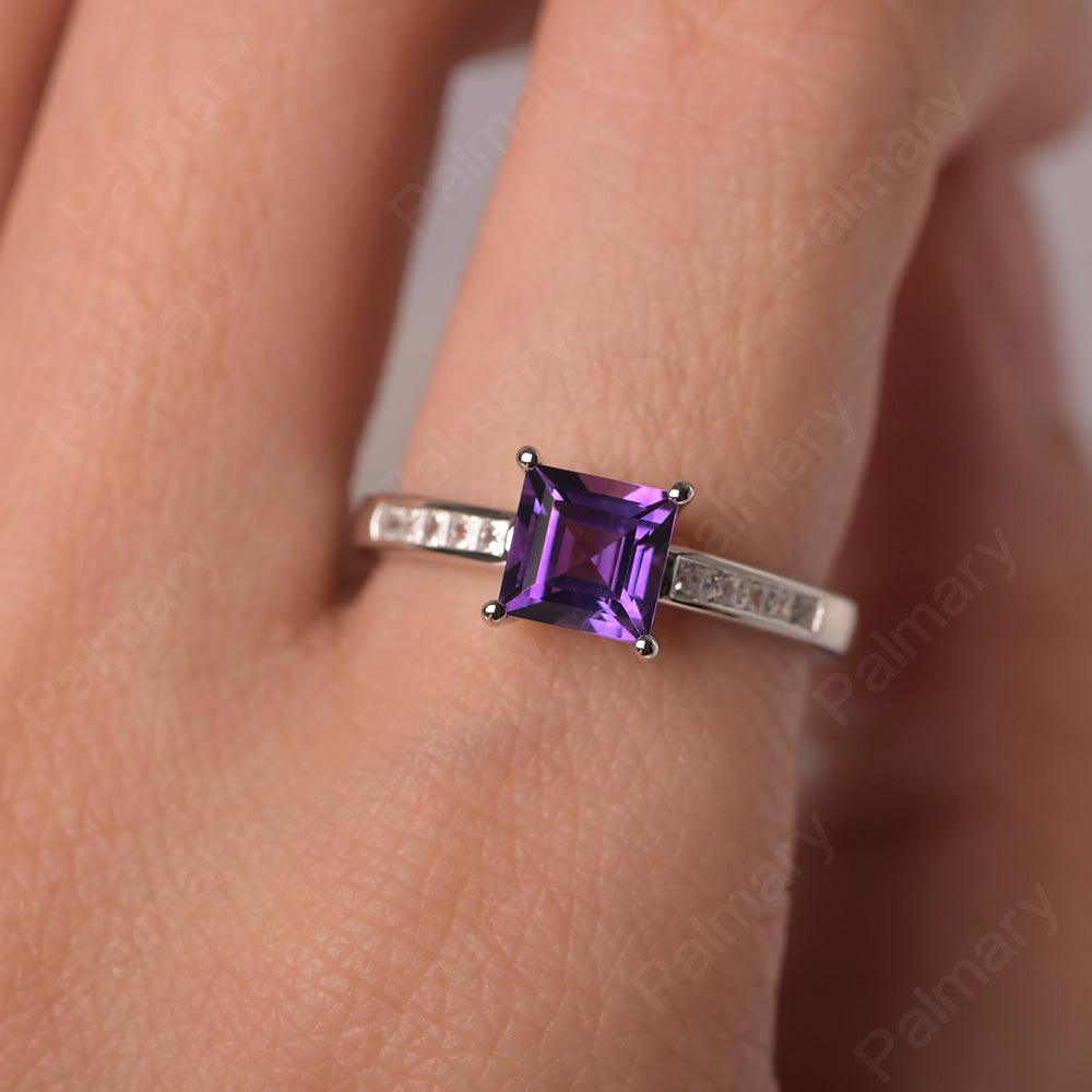 Square Cut Amethyst Wedding Ring - Palmary