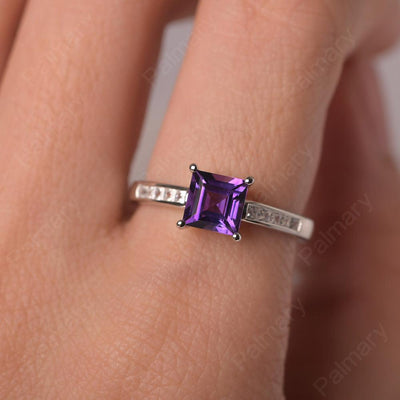 Square Cut Amethyst Wedding Ring - Palmary