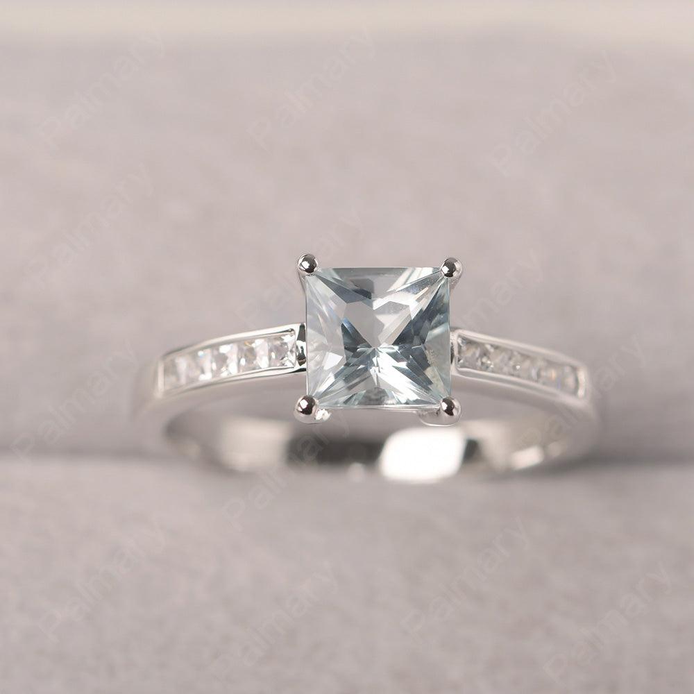 Princess Cut Aquamarine Wedding Ring - Palmary