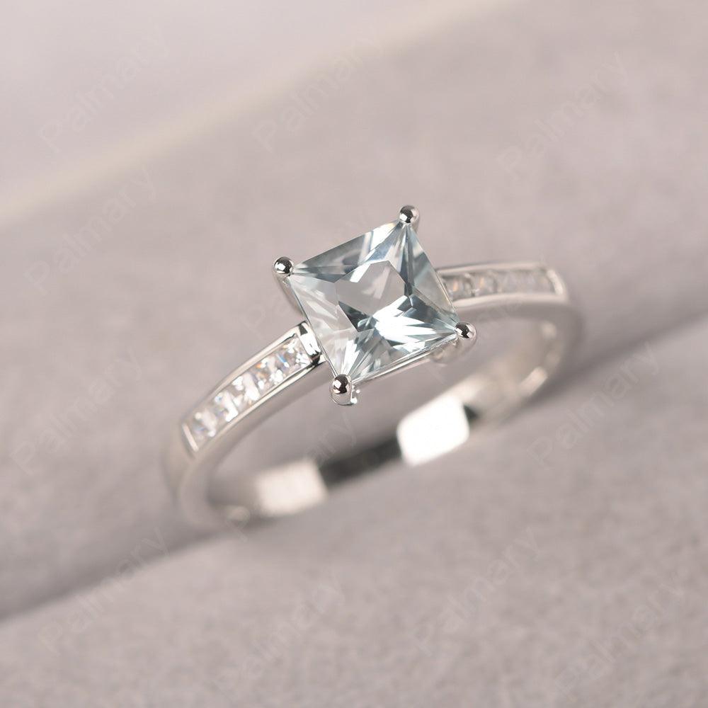 Princess Cut Aquamarine Wedding Ring - Palmary