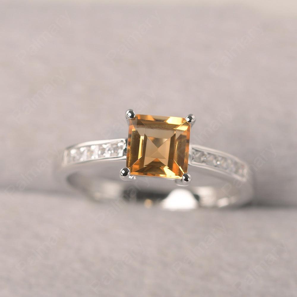 Square Cut Citrine Wedding Ring - Palmary