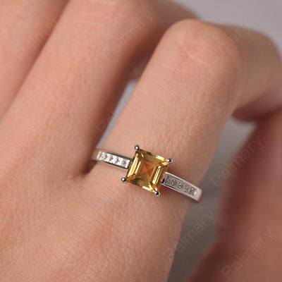 Square Cut Citrine Wedding Ring - Palmary