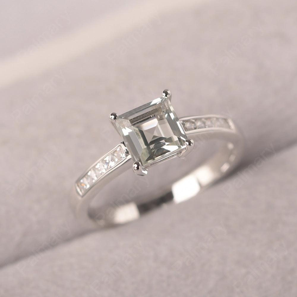 Square Cut Green Amethyst Wedding Ring - Palmary