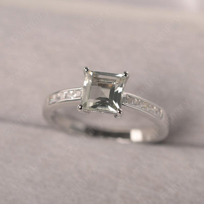 Square Cut Green Amethyst Wedding Ring - Palmary